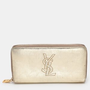 Yves Saint Laurent Metallic Leather Belle De Jour Zip Around Wallet