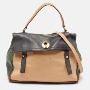 Yves Saint Laurent Tricolor Leather and Suede Large Muse Two Top Handle Bag