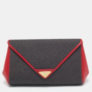 Yves Saint Laurent Grey/Red Coated Canvas and Leather Vintage Clutch