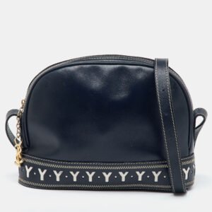 luxury-women-yves-saint-laurent-used-handbags-p1137723-007 Yves Saint Laurent Navy Blue Leather Vintage Dome Zip Satchel