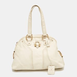 Yves Saint Laurent Off White Leather Muse Satchel