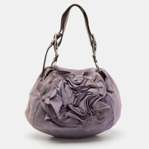 luxury-women-yves-saint-laurent-used-handbags-p1150641-006 Yves Saint Laurent Light Purple Suede Flap Flower Shoulder Bag