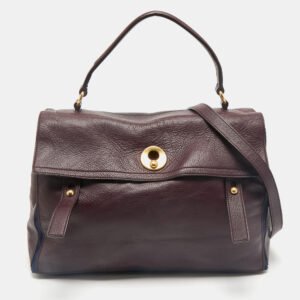 yves saint laurent burgundy/blue leather and fabric large muse two top handle bag