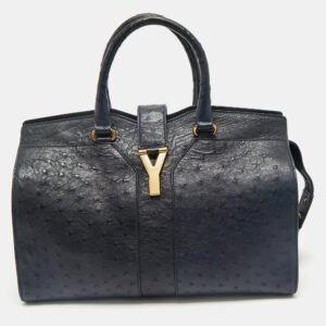 Yves Saint Laurent Navy Blue Ostrich Medium Cabas Chyc Tote