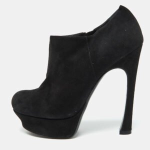 Yves Saint Laurent Black Suede Zip Platform Booties Size 39.5