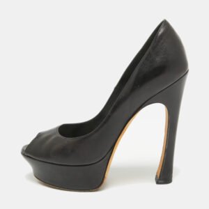 Yves Saint Laurent Black Leather Palais Peep Toe Platform Pumps Size 36