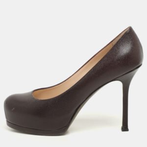 Yves Saint Laurent Brown Textured Leather Tribtoo Platform Pumps Size 36