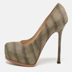 Yves Saint Laurent Sage Green Leather Tribtoo Platform Pumps Size 40