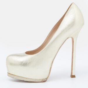 Yves Saint Laurent Gold Leather Tribtoo Platform Pumps Size 38.5