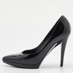 Yves Saint Laurent Black Patent Leather Pointed Toe Platform Pumps Size 37