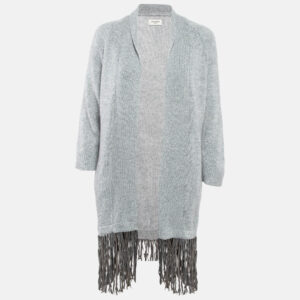 Zadig & Voltaire Delux Grey Cashmere Knit Open Front Fringed Cardigan XS/S