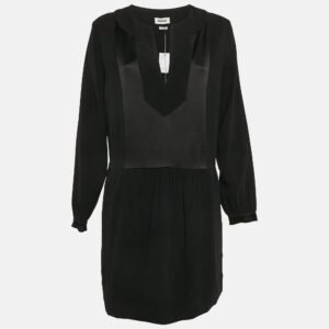 Zadig & Voltaire Black Satin Trim Crepe Gathered Mini Dress L