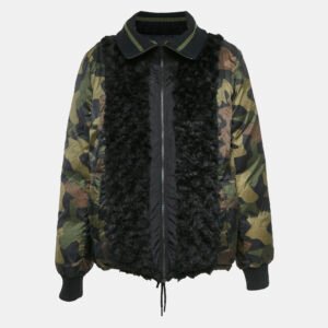 Zadig & Voltaire Black/Green Printed Fur Trim Nylon Reversible Kitch Jacket M