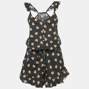 Zadig & Voltaire Black Call Print Cotton Coeur Playsuit M