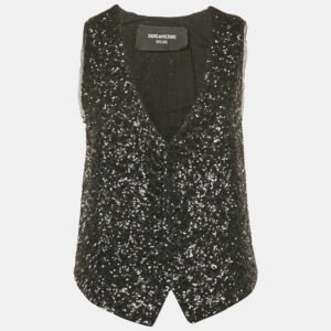 Zadig & Voltaire Black Sequin Button Front Emilie Waistcoat M