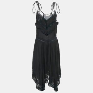 Zadig & Voltaire Black Lace Trim Rilli Cotton Asymmetric Midi Dress M