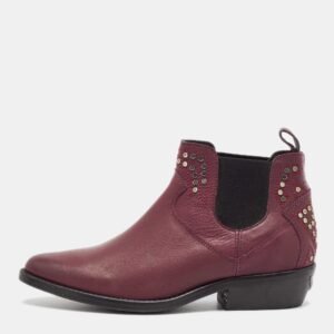 Zadig & Voltaire Burgundy Leather Studded Ankle Length Boots Size 36
