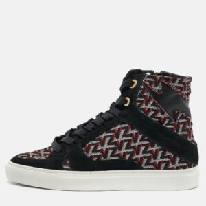 Zadig & Voltaire Black/Burgundy Leather and Suede High Top Sneakers Size 36