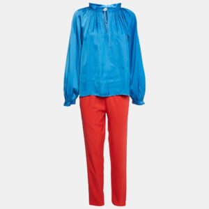 Zadig & Voltaire Blue Satin Ruffled Top and Pants Set L