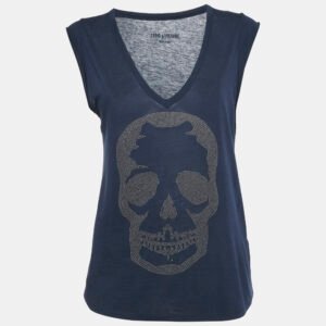 Zadig & Voltaire Navy Blue Skull Stud Cotton and Modal Knit Brooklyn Strass Top S