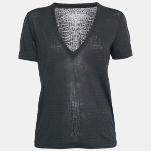Zadig & Voltaire Dark Grey Reptile Print Knit V-Neck Top S