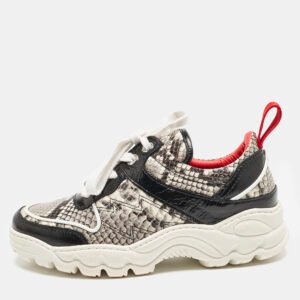 Zadig & Voltaire Black/Red Python Embossed and Leather Blaze Sneakers Size 38