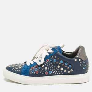 Zadig & Voltaire Multicolor Leather and Suede Studded Jungle Clous Sneakers Size 37