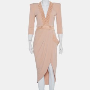 Zhivago Beige Knit Draped Faux Wrap Eye Of Horus Midi Dress M