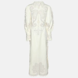 Zimmermann White Linen Ninety Six Ric Rac Midi Dress L