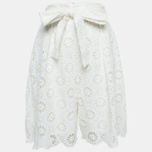 Zimmermann White Floral Lace Cotton Shorts M