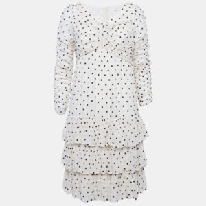 Zimmermann Off-White Swiss Dot Crepe Ruched Short Dress M