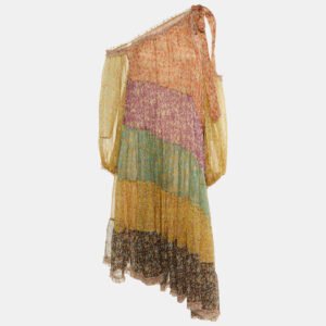 Zimmermann Multicolor Floral Print Silk Paneled Carnaby Midi Dress L