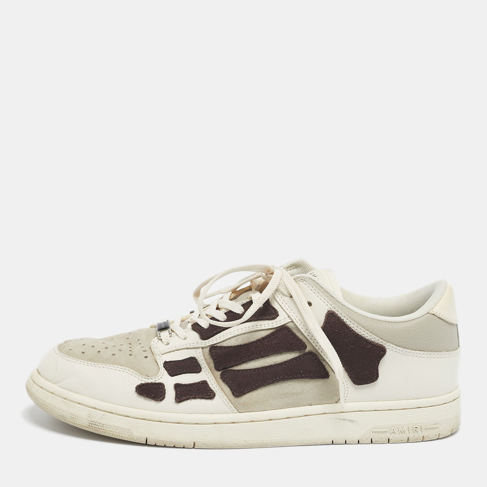 amiri white/brown leather and suede skel low top sneakers size 45