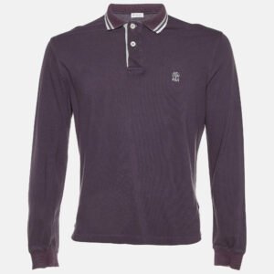 brunello cucinelli purple cotton long sleeve polo t-shirt m