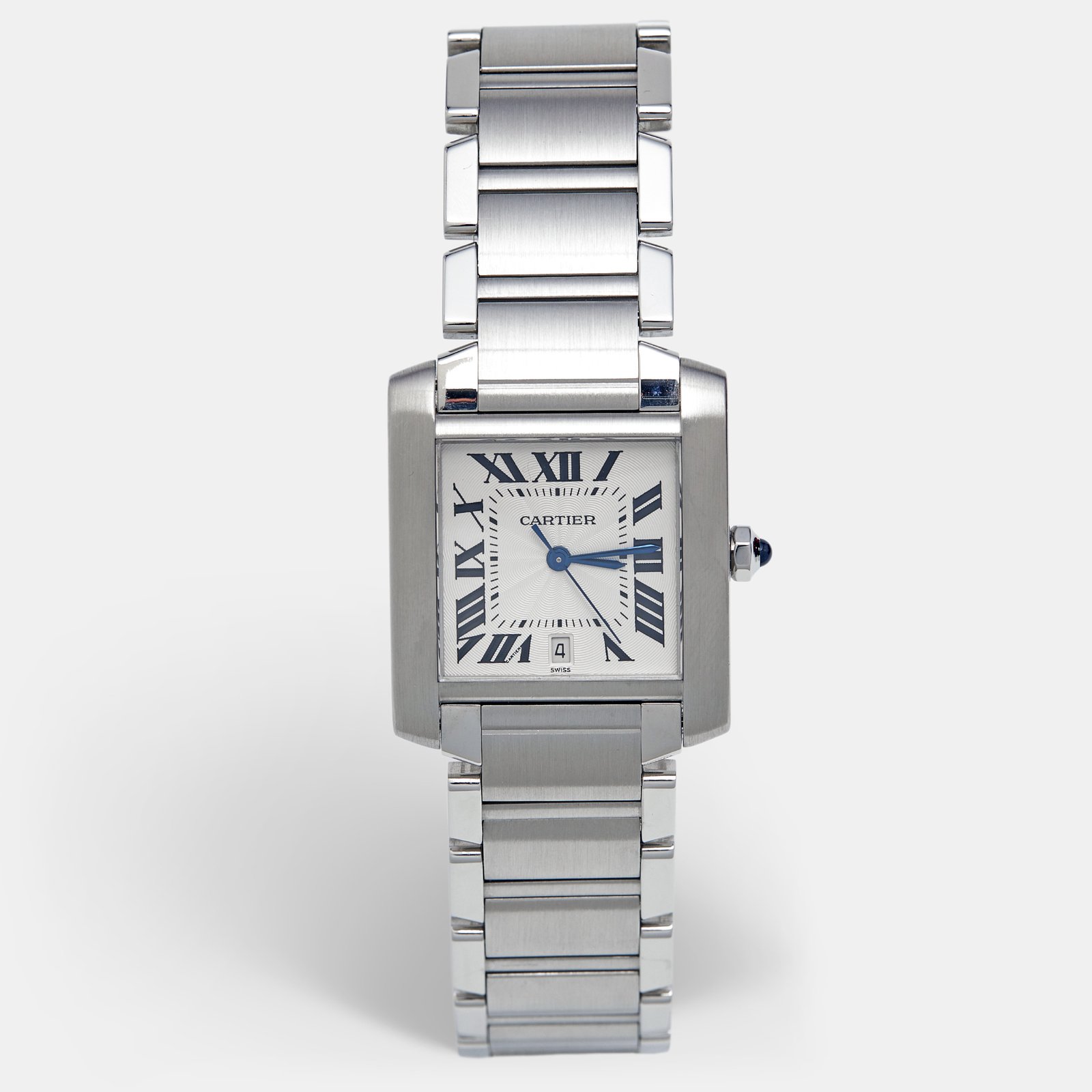cartier opaline white stainless steel tank francaise w51002q3 unisex wristwatch 28 mm