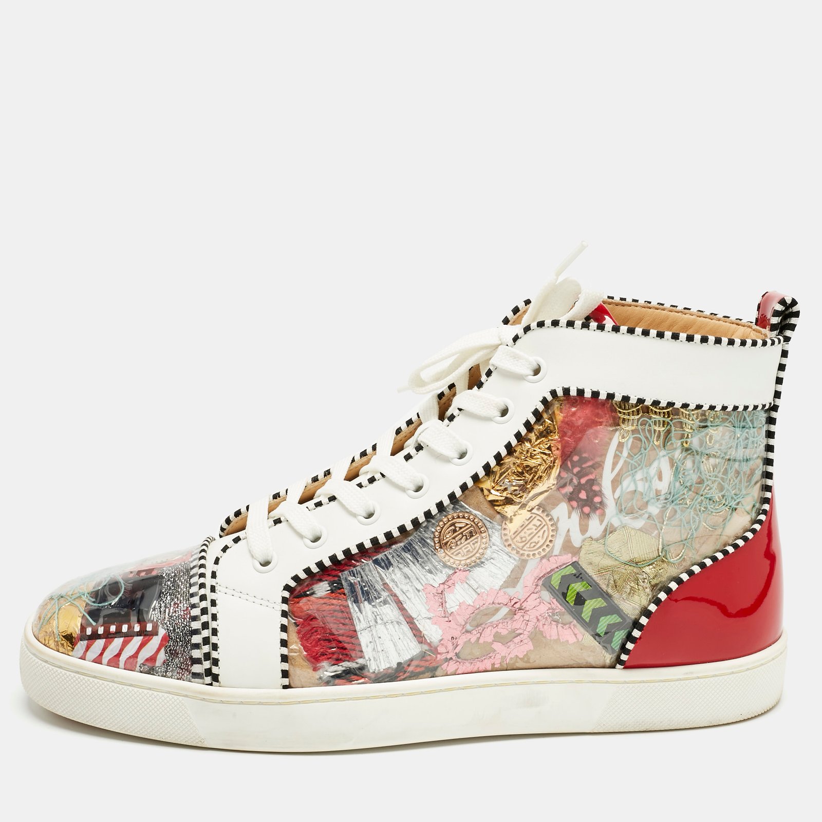 christian louboutin multicolor leather and patent leather lou pik pik orlato high top sneakers size 42.5