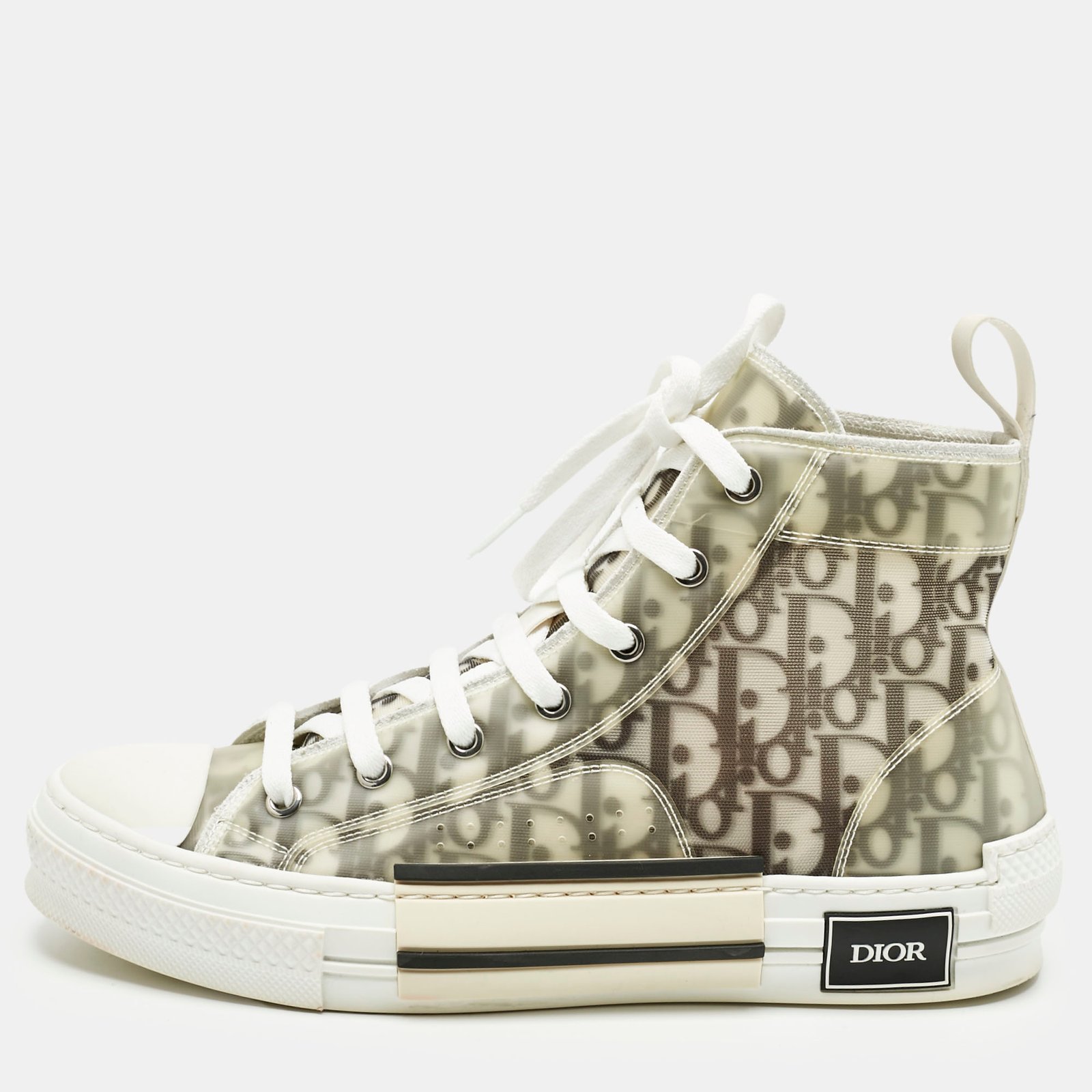 dior white/black oblique mesh and rubber b23 sneakers size 41.5