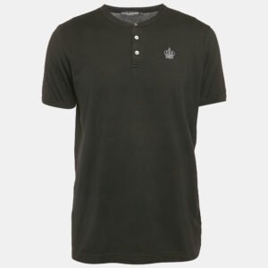 dolce & gabbana black crown embroidery cotton henley t-shirt xl