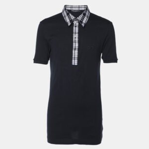 dolce & gabbana navy blue cotton plaid trim detail polo t-shirt xxl