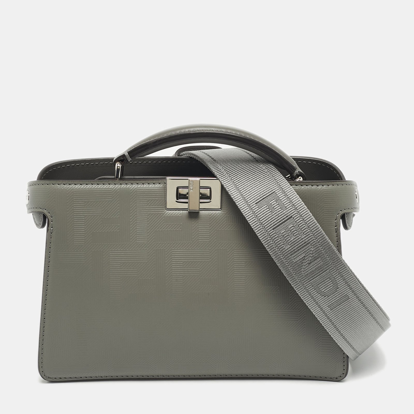 fendi grey zucca embossed leather peekaboo iseeu x-cross bag