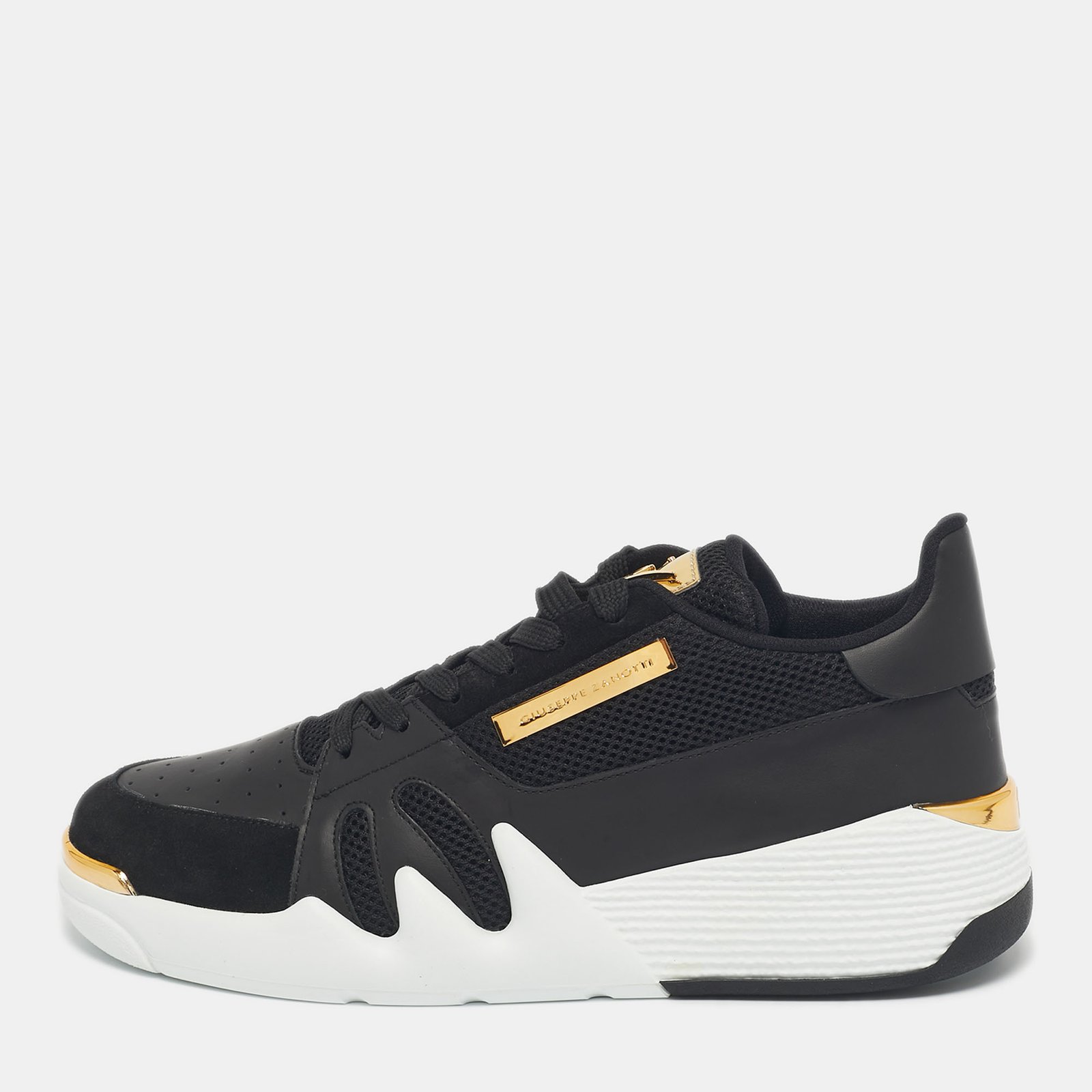 giuseppe zanotti black leather and mesh talon sneakers size 45