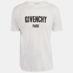 givenchy white logo printed cotton distressed t-shirt s