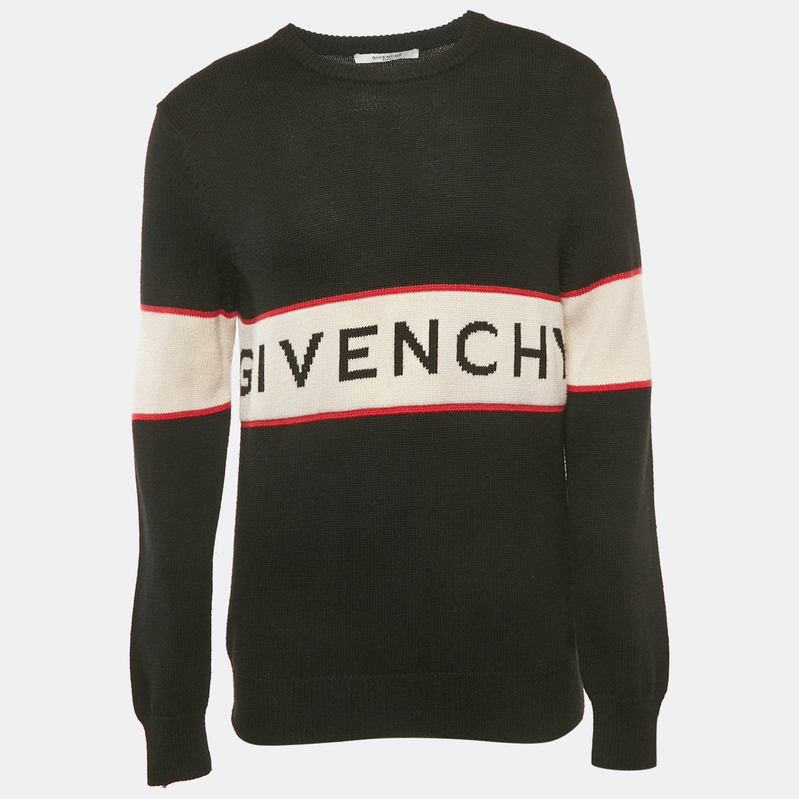 givenchy black logo intarsia rib knit sweater l