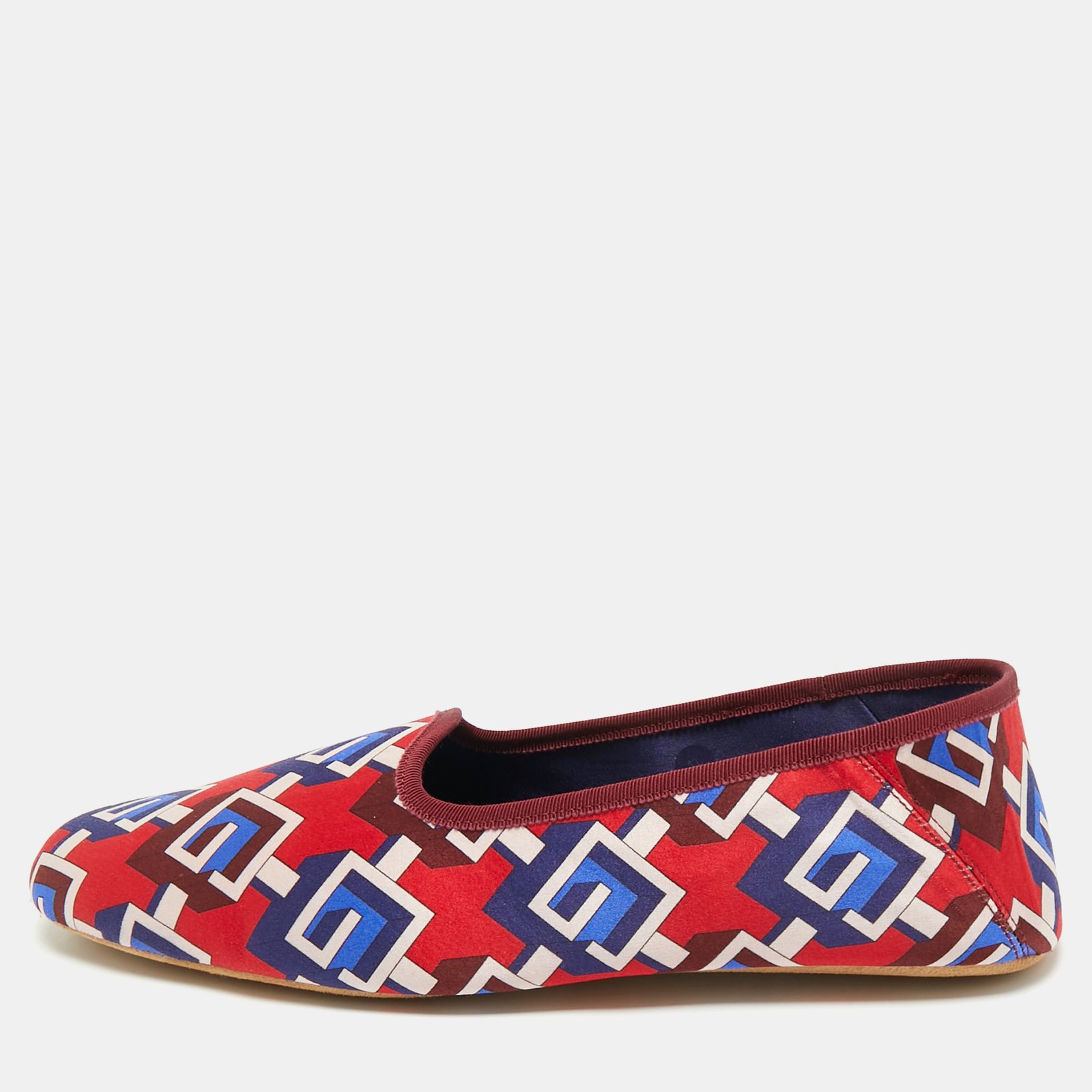 gucci red/blue geometric g print satin smoking slippers size 45