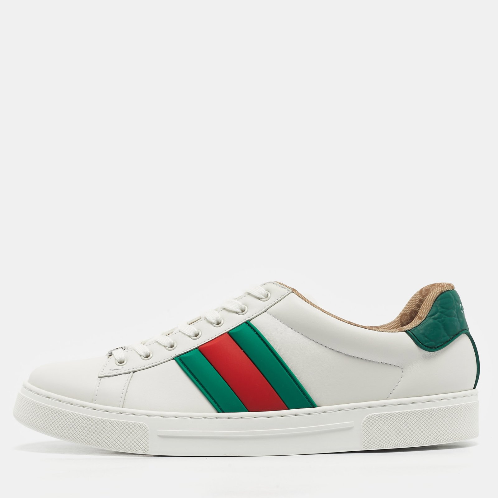 gucci white leather web detail ace sneakers size 42.5