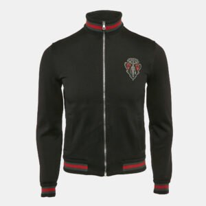 gucci equestrian black logo applique zip front jacket xs