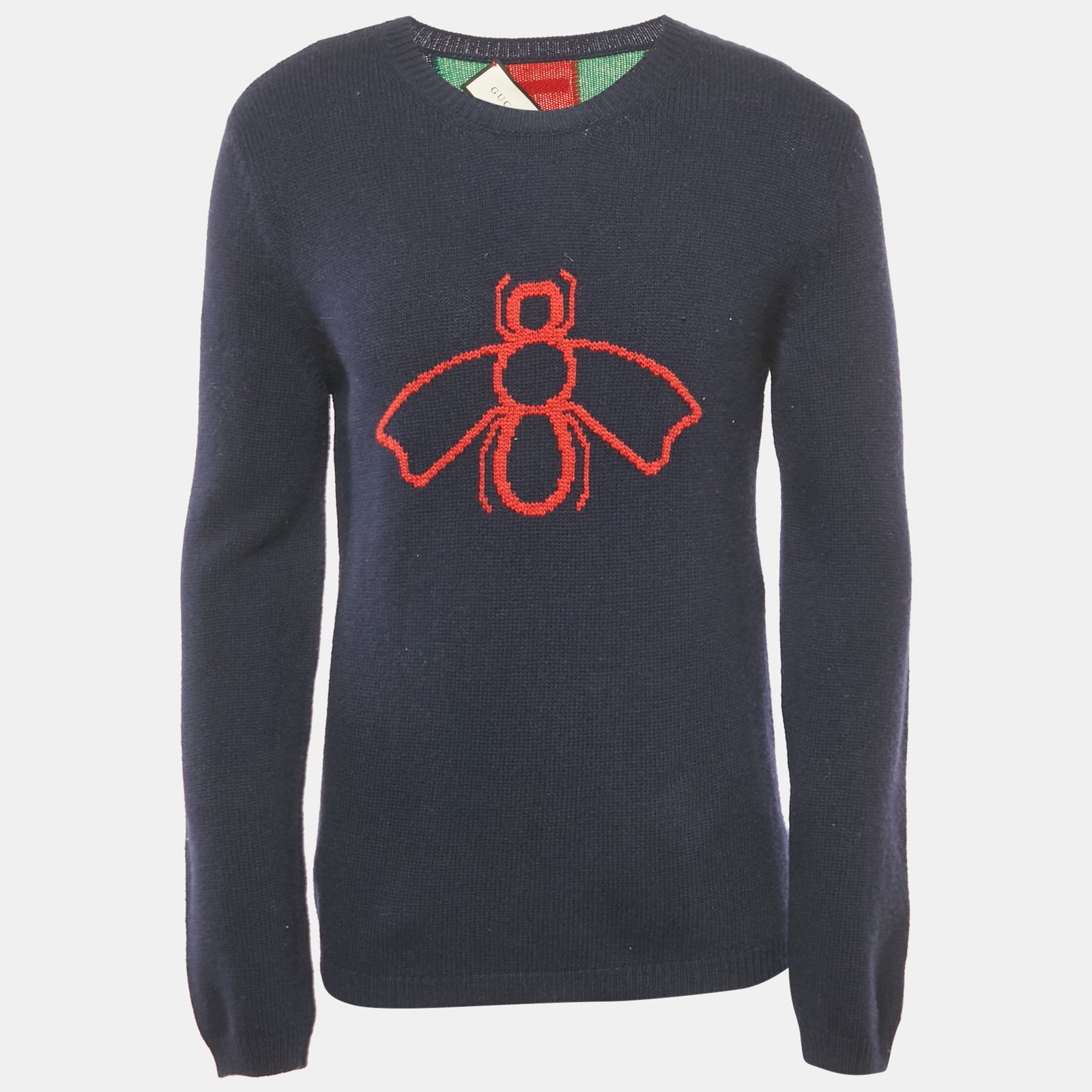 gucci navy blue bee web stripes wool sweater m