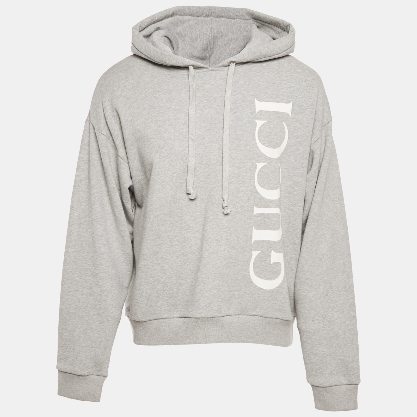 gucci grey logo print cotton hooded sweatshirt m