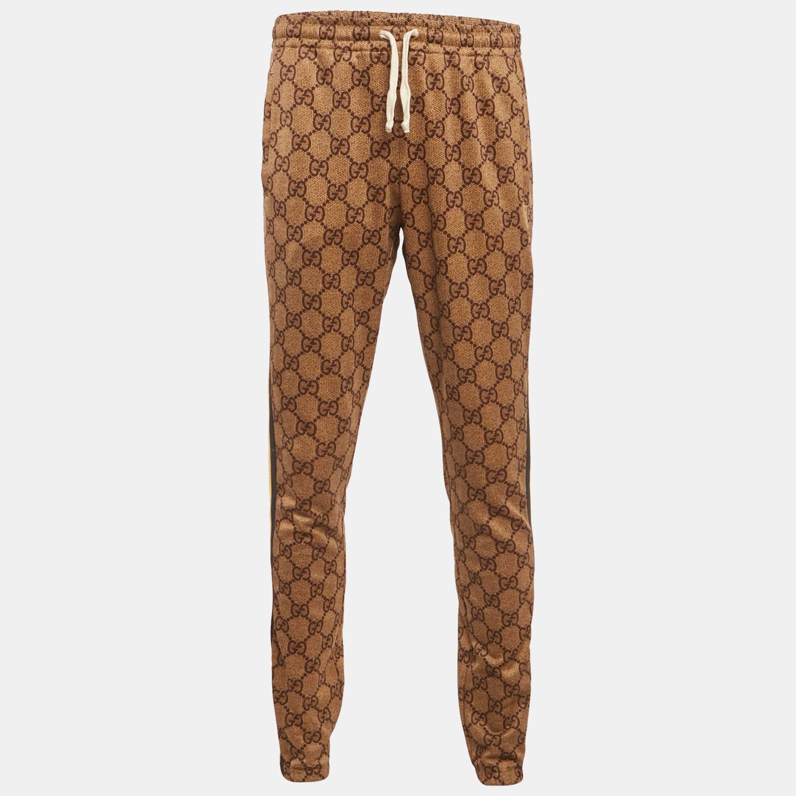 gucci brown gg print jersey contrast trimmed jogger pants l