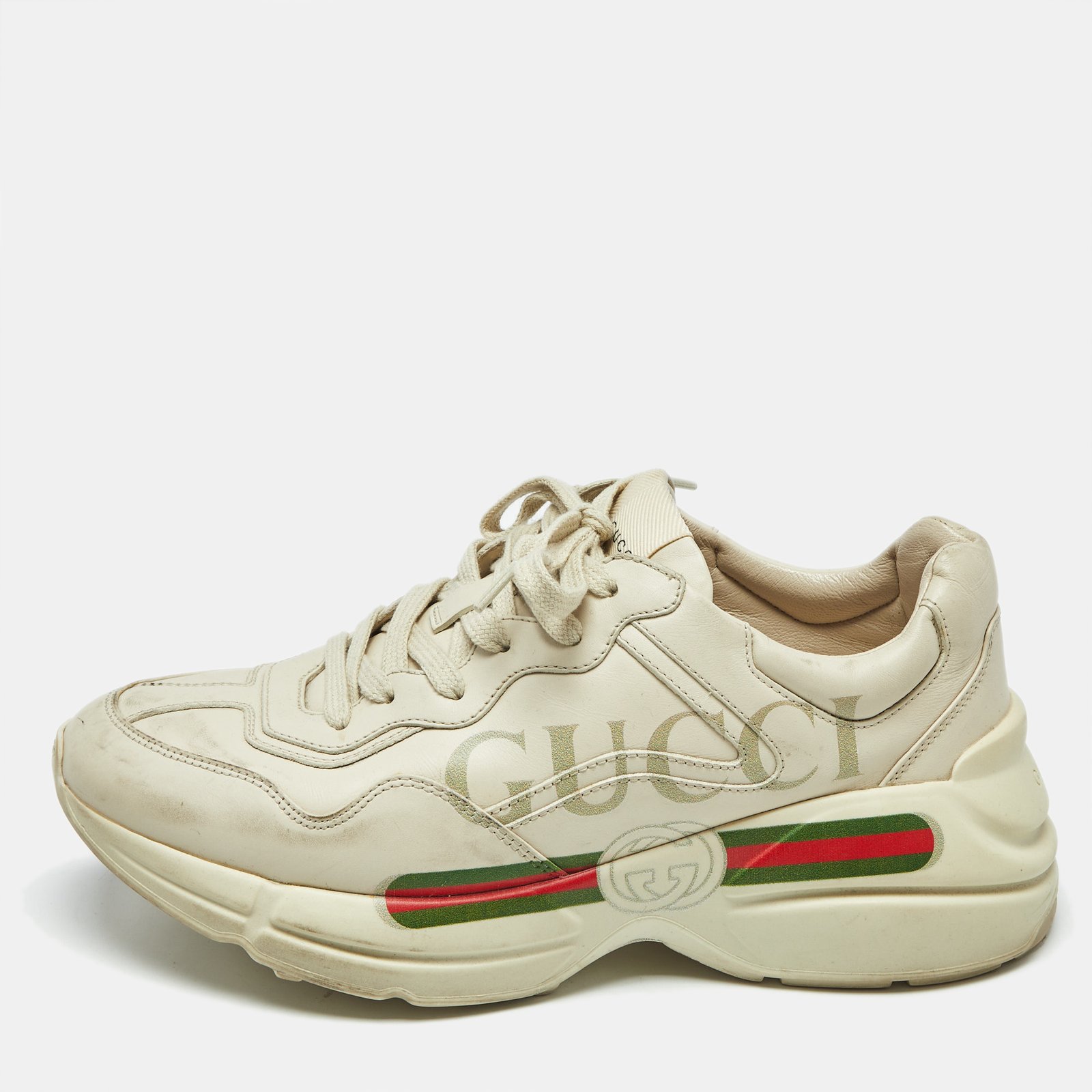 gucci off white leather vintage logo rhyton sneakers size 40.5